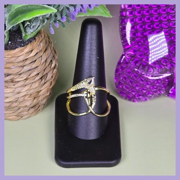 Elegant Gold-Tone Three-Band Ring With Sparkling CZ Accents Size 10.25 (NWOT) - Picture 1 of 7